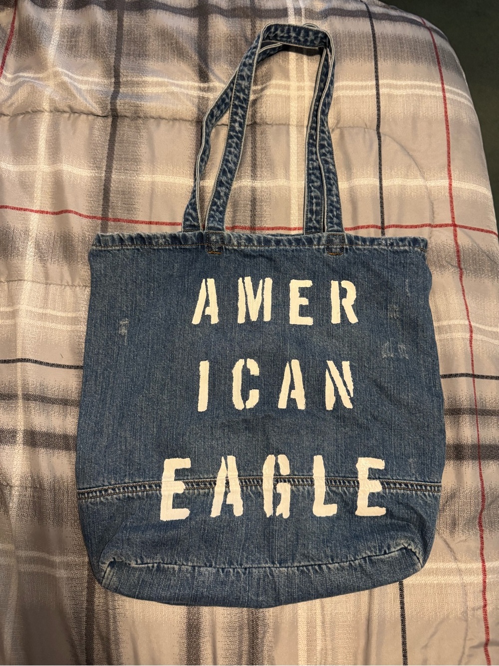 American Eagle Outfitters Denim Bag with Tan Leather Patch never used